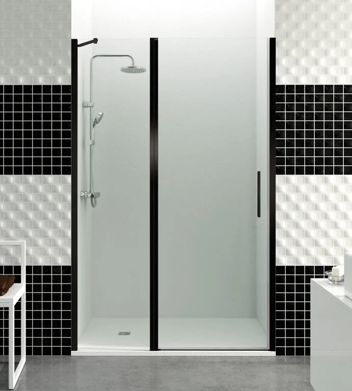 Box doccia frontale OPEN fisso 60 + porta battente 85 145 cm (145-150) nero opaco vetro trasparente