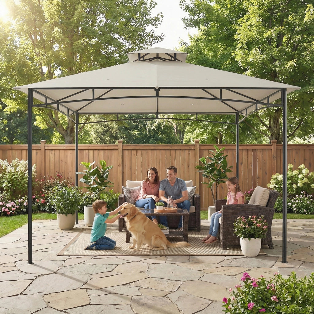 Gazebo da Giardino 3x3m ¨C zephmum ¨C Doppio Tetto Cremewei? Impermeabile