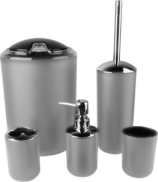 Set di organizzatori per la camera da bagno in stile moderno - 6 pezzi - Accessori da bagno in grigio.