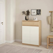 Scarpiera Angilops, Mobile portascarpe, Armadio da ingresso multiuso, Mobiletto per calzature, 80x40 h111 cm, Rovere e Bianco