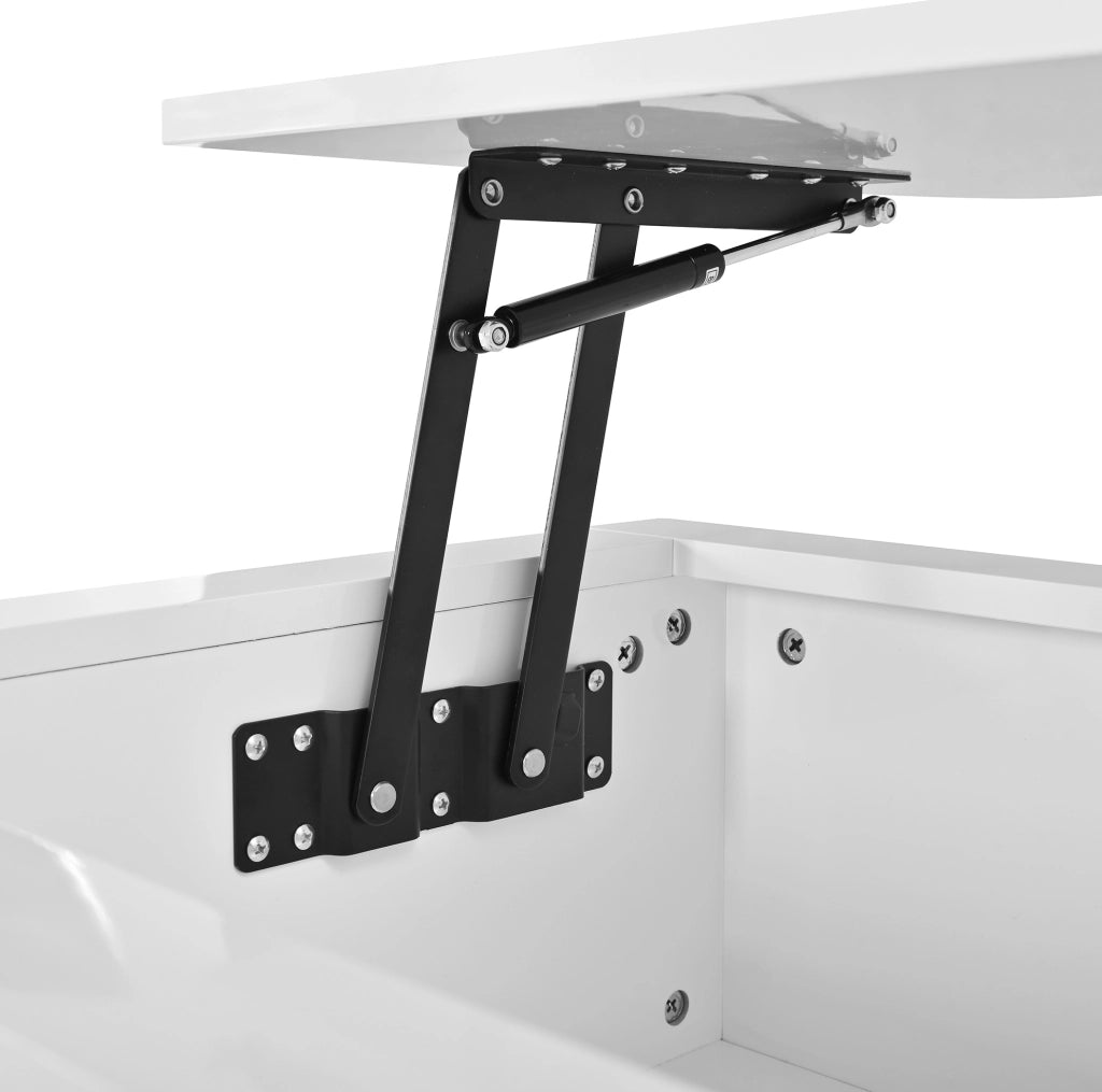 Tavolino da caffè elevabile con vano contenitore e cassetto; 100x50x54;5 cm; MDF bianco