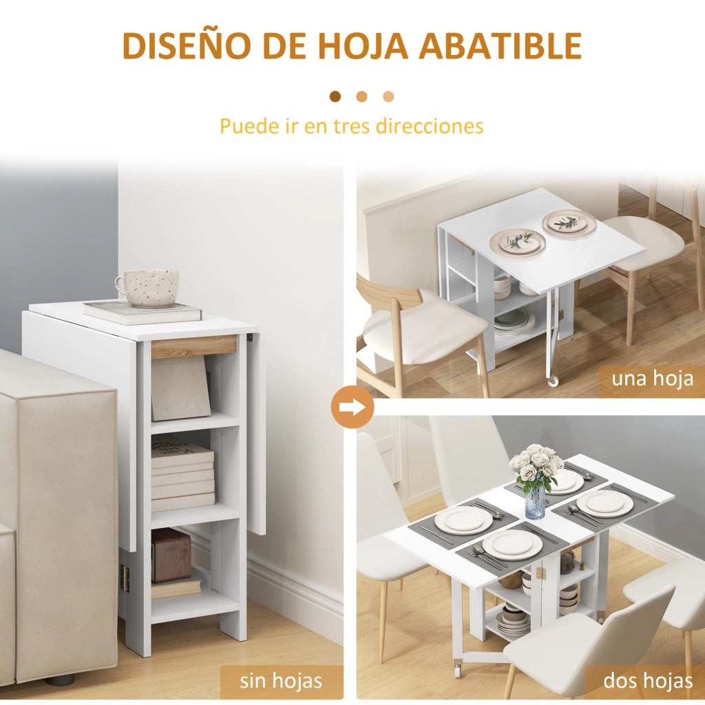 Tavolo da Cucina Pieghevole con Ruote e Ripiani ¨C Zephmum ¨C Bianco 120x60x75 cm
