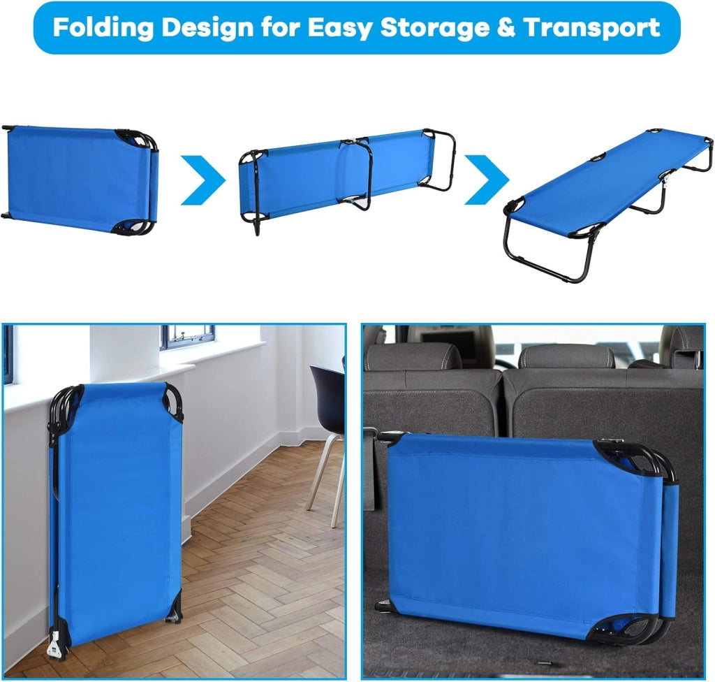Letto Pieghevole per Campeggio, Letto Portatile con Base in Metallo per Interni ed Esterni, Capacità di Carico di 150 kg per Viaggi, Escursionismo, Pesca, 192x56x31cm