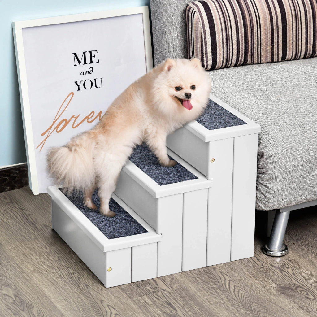 Scala per Animali Domestici 3 Gradini con Almacenaje ¨C zephmum ¨C Legno 40.5x44.5x38 cm Bianco
