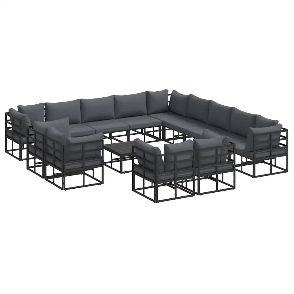vidaXL Set Divano da Giardino con cuscino 14 pcs Nero Alluminio