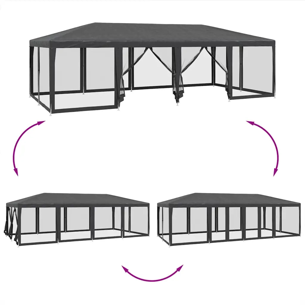 Tenda per Feste con 12 Pareti in Rete-Tenda da campeggio Antracite 8x4 m in HDPE