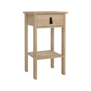 Comodino Inday, Comò basso, Tavolino da notte, Mensola da letto, 40x34 h70 cm, Rovere