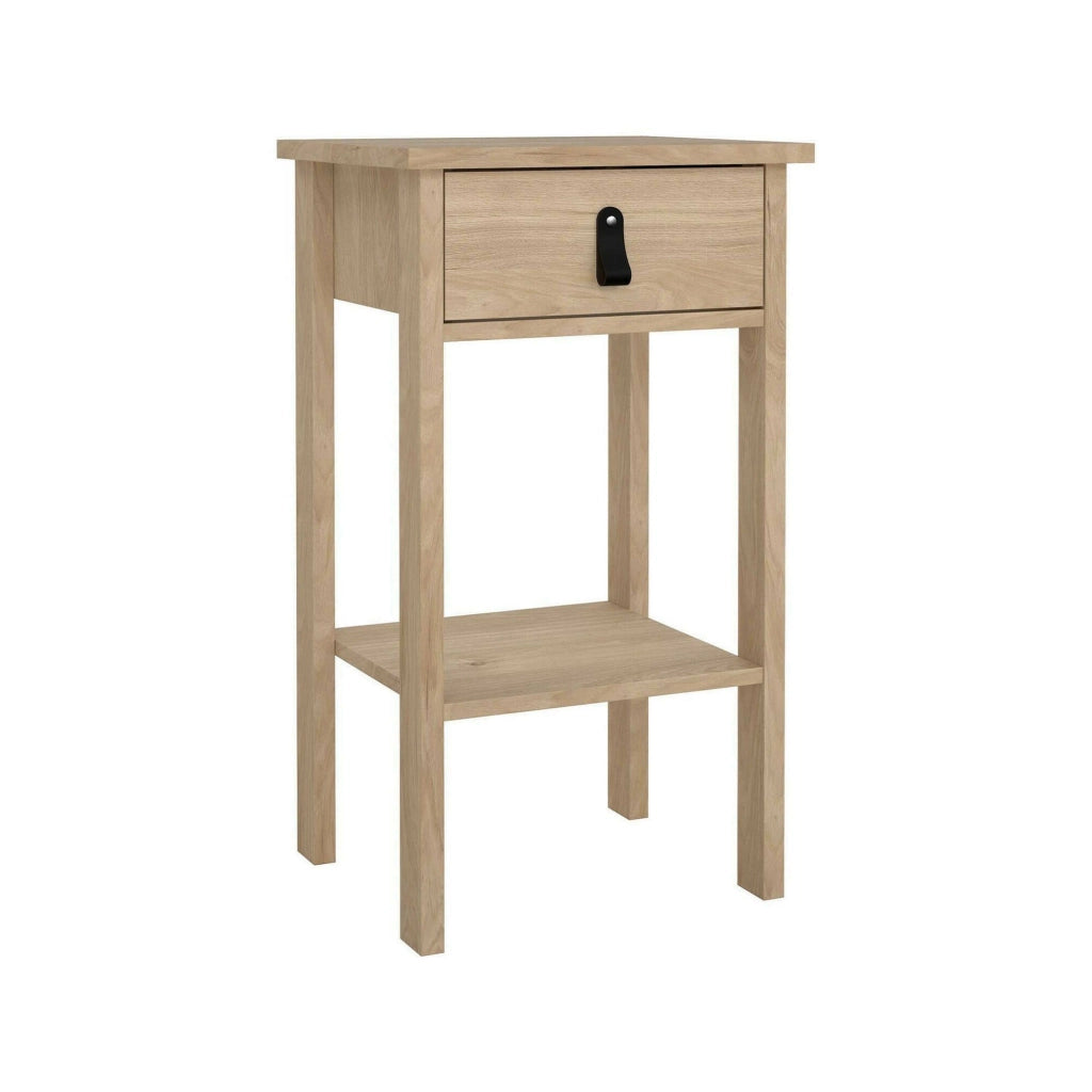 Comodino Inday, Comò basso, Tavolino da notte, Mensola da letto, 40x34 h70 cm, Rovere
