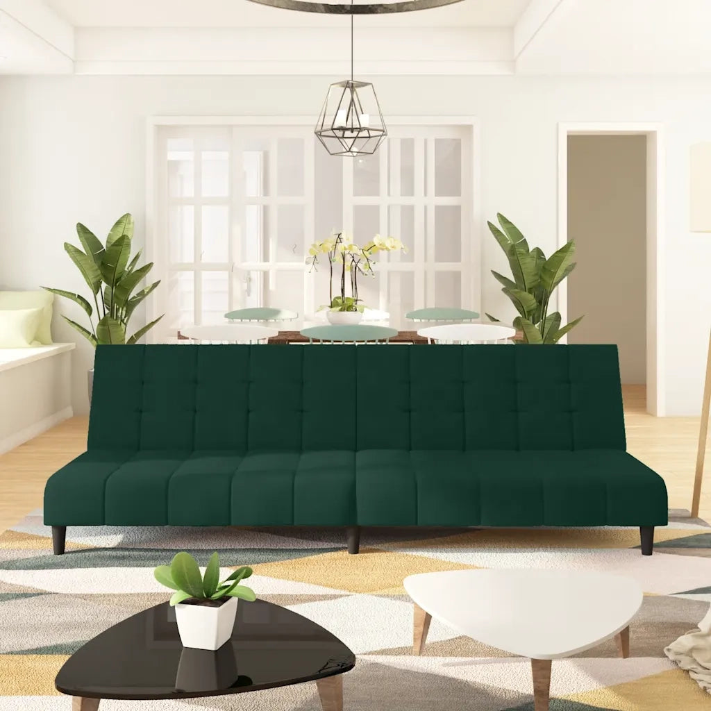 Divano Letto a 2 Posti Verde Scuro in Velluto 375765