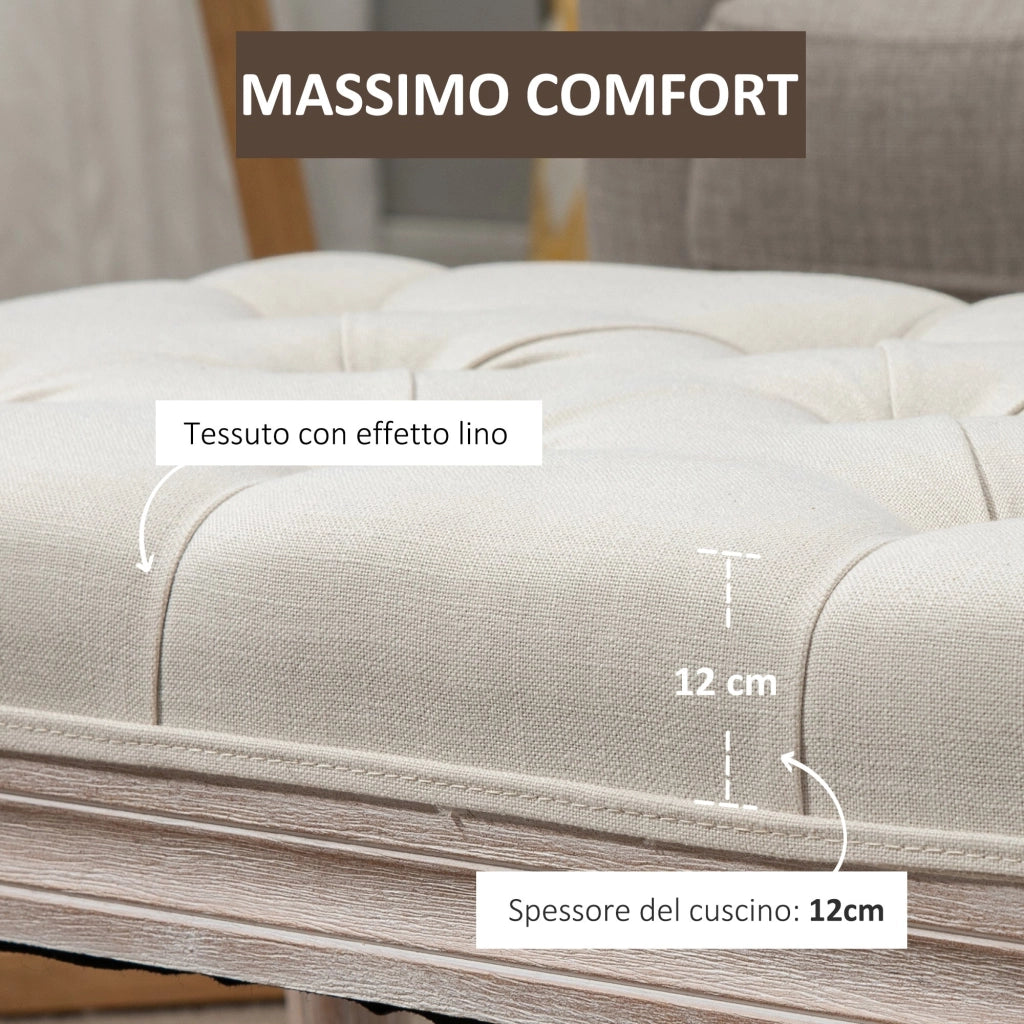 Panca Fondo Letto Imbottita 80x40x41 cm in Legno Ottomana Beige