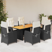 Set da Pranzo da Giardino 7 pz Nero con Cuscini in Polyrattancod mxl 87042