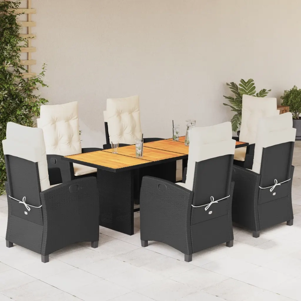 Set da Pranzo da Giardino 7 pz Nero con Cuscini in Polyrattancod mxl 87042
