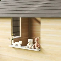 Casetta Bimbi 3-7 Anni a 2 Finestre con Portavasi e Panchina, in Legno di Abete e PP, 113Lx94x134.5 cm