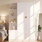 Armadio guardaroba bianco 200 x 135 x 45 cm con 2 aste e 2 cassetti