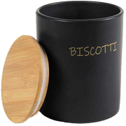 Barattolo in ceramica con tappo di legno COLORI: NERO, Colore e Fantasia: BISCOTTIERA