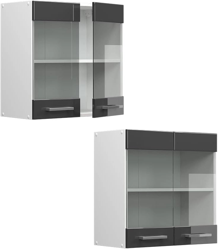 Mobile da cucina in vetro R-Line, Antracite lucido, 60 cm, per la libera combinazione all'interno di sistemi cucina modulari