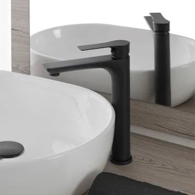 Miscelatore lavabo alto Flat in ottone nero opaco con piletta inclusa