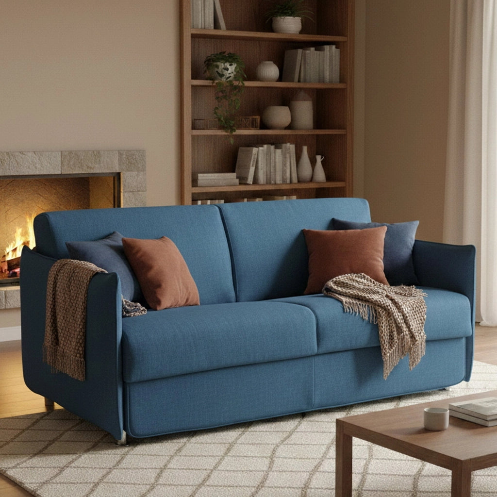 Trissino, Divano Letto 2 Posti Sfoderabile Made in Italy, 180x95 cm blu