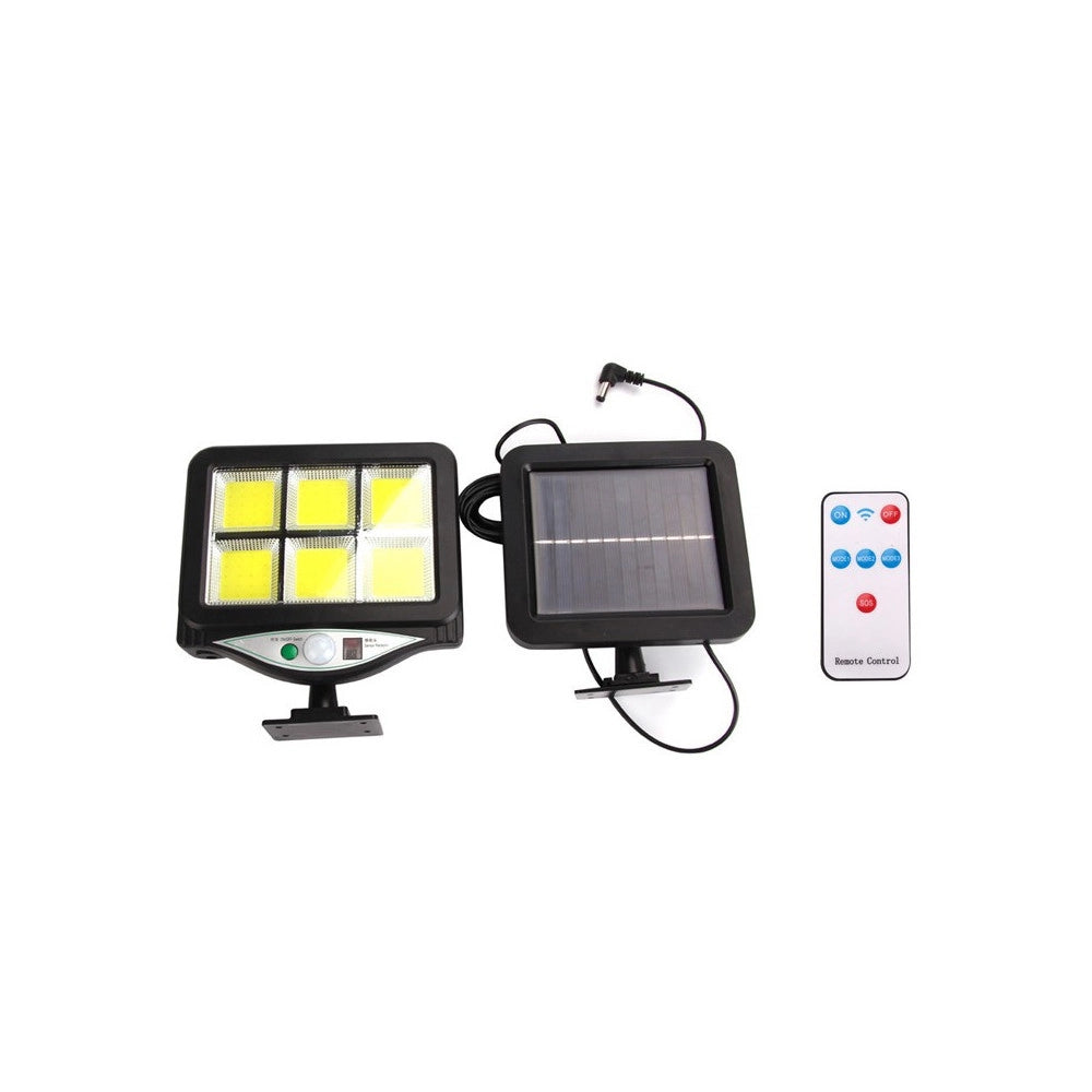 Trade Shop - Faro Proiettore Con Pannello Solare Sensore Movimento Telecomando 128 Led 6 Cob -