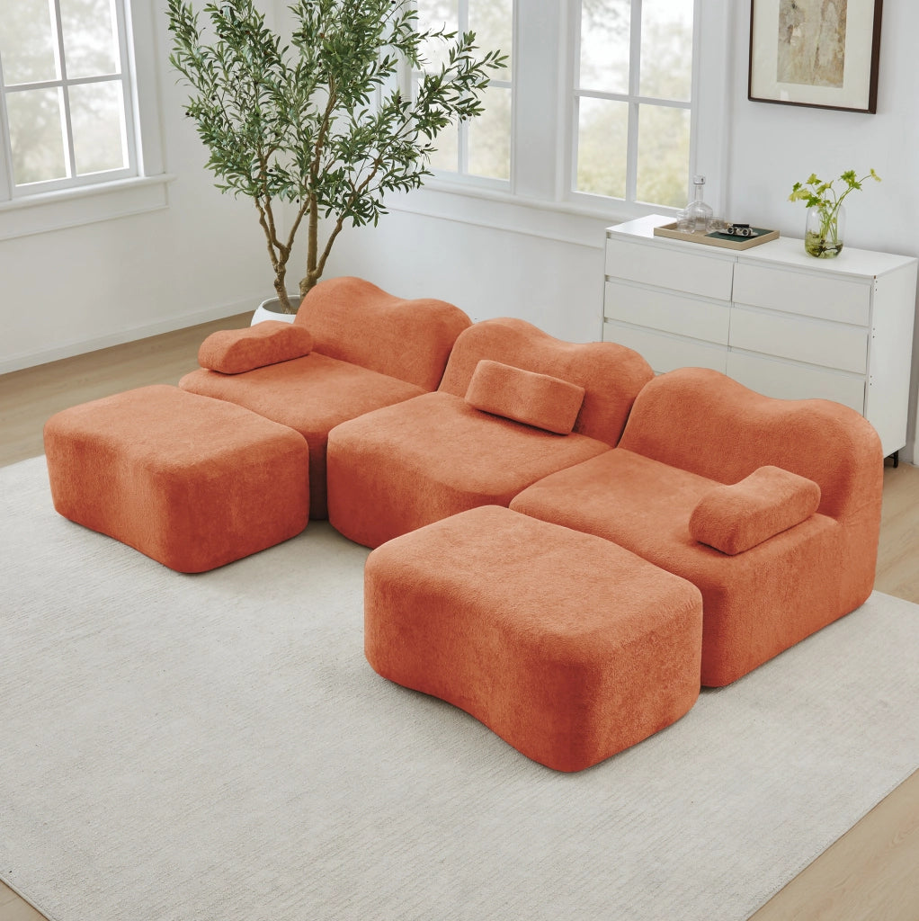 Divano modulare angolare a U 288x167x70 cm in velluto arancione con seduta profonda