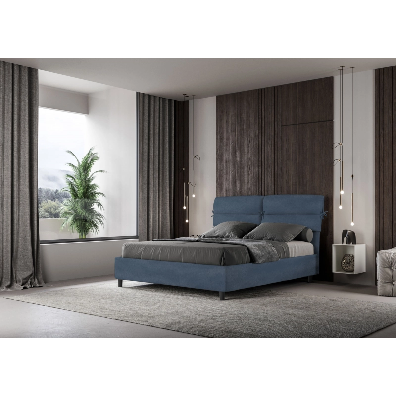 Letto imbottito Matrimoniale 160x200 cm Nandy - Senza rete,Microfibra,Blu