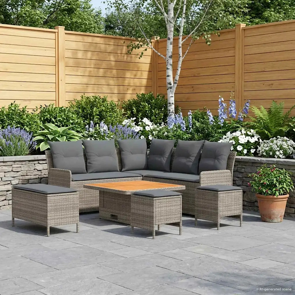 Set di Mobili 7 pcs Grigio e Grigio Scuro Rattan in PE