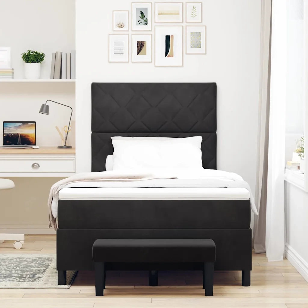 Letto a molle con materasso Nero 120 x 190 cm Velluto