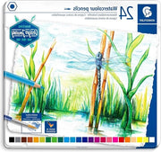 Pastelli Acquosi Classici Forma a Sei Angoli per Effetti Aquarelli su Carta Aquarello - 24 Colori Chiari in Cassetta Metallica