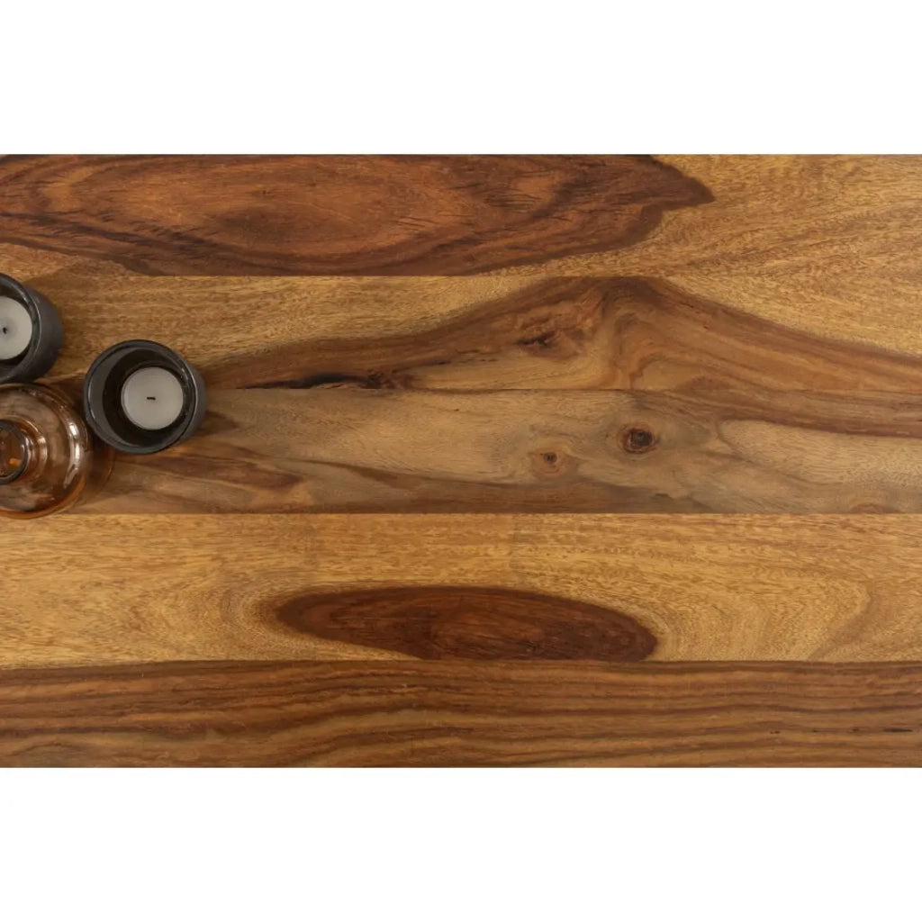 Tavolino basso LODEN 100 cm in legno massiccio di Sheesham e metallo nero – stile industriale