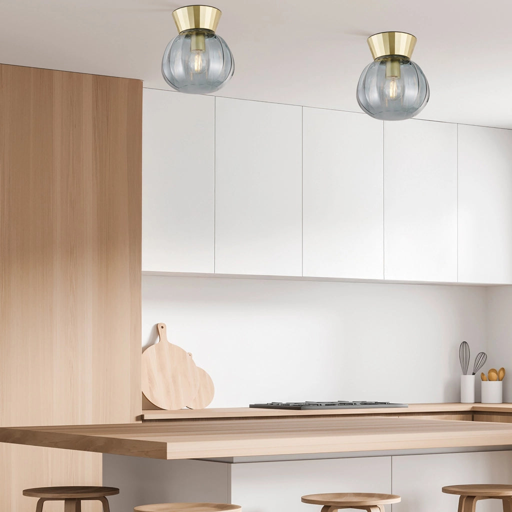 Plafoniera Moderna Sydney Base Oro E Sfera In Vetro Fumé 1 Luce E14