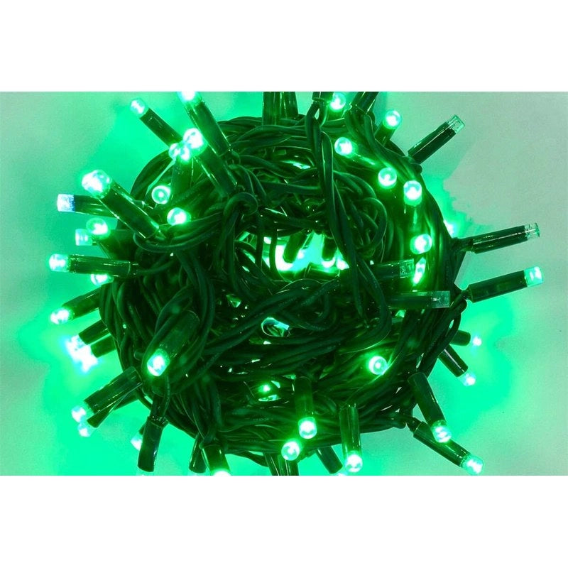 Catena Luminosa di Luci Led IP65 10 Metri Con 100 Led Filo Nero Luce Verde Con Connettore Allungabile