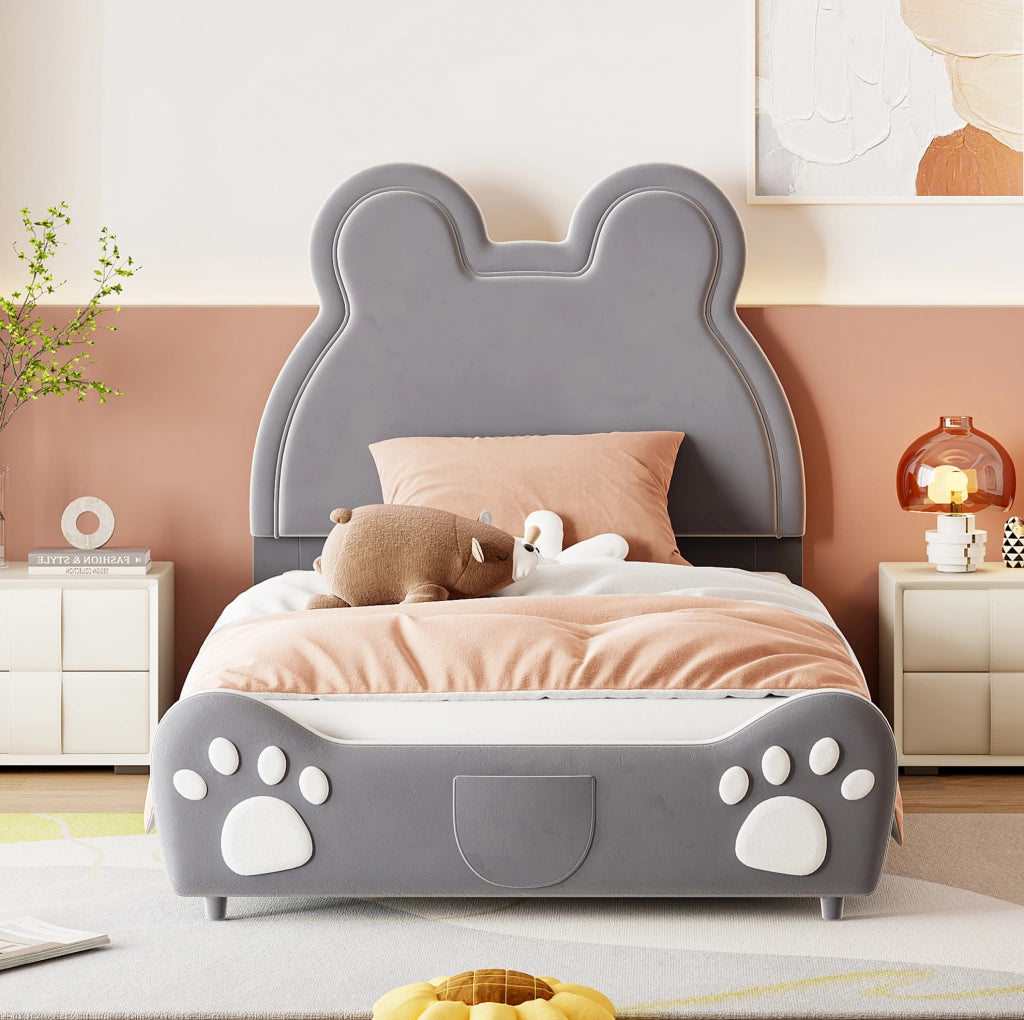 Letto per bambini imbottito a forma di orso 90x200 cm; grigio