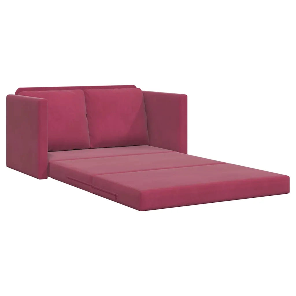 Divano Letto da Terra 2 in 1 Rosso Vino 122x204x55cm Velluto 353960