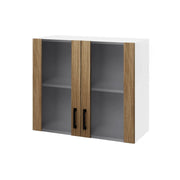 Pensile vetrina due ante Noce Naturale in legno nobilitato H.72x80x32 cm