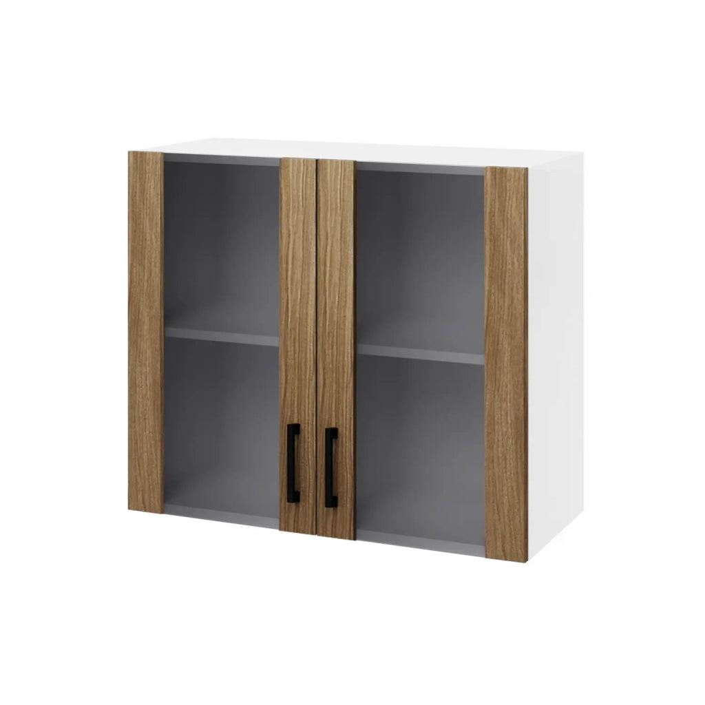 Pensile vetrina due ante Noce Naturale in legno nobilitato H.72x80x32 cm