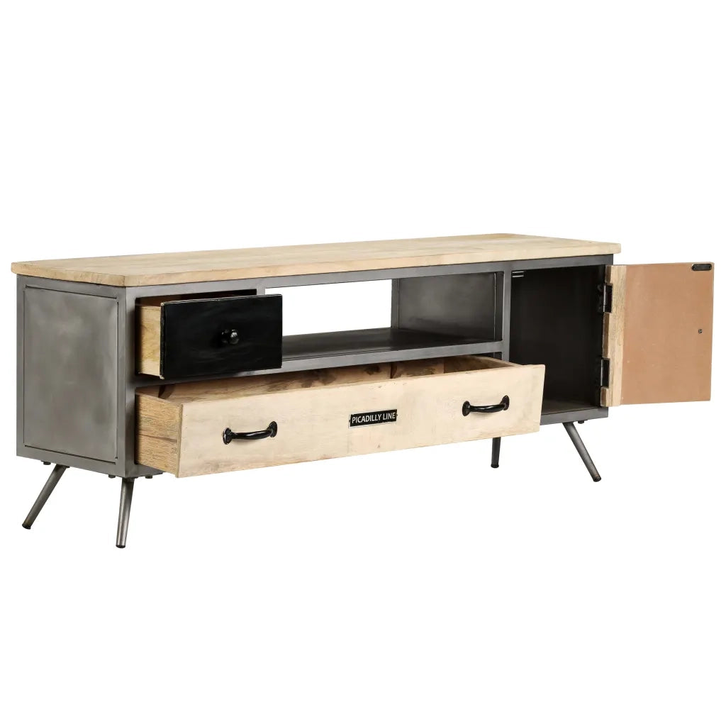 Mobile Porta TV in Mango Massello e Acciaio 120x30x45cm 246282