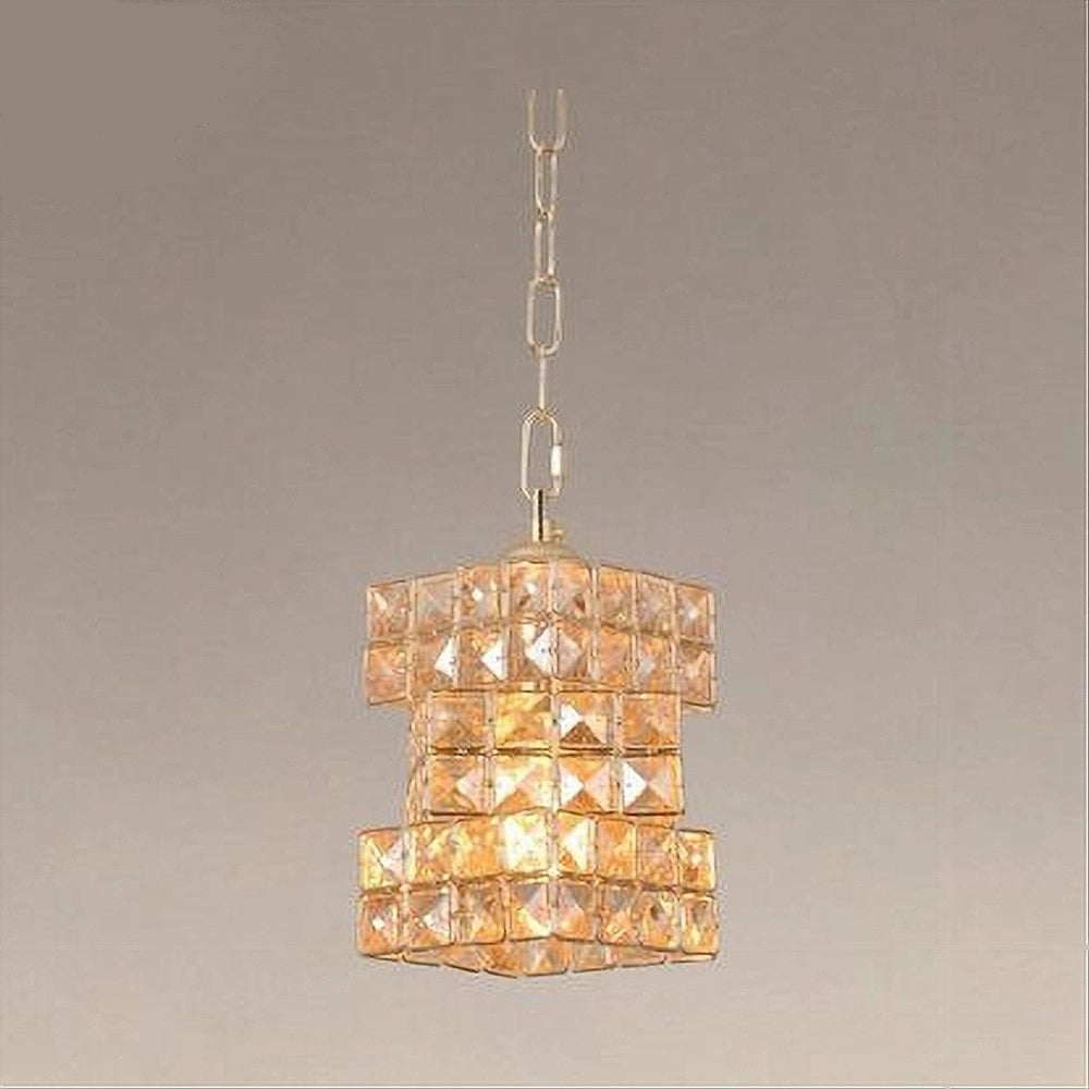Trade Shop - Lampadario Sospeso Rettangolare Intrecciato Con Cristalli Luce E27 Oro 32392 -