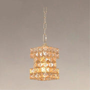 Trade Shop - Lampadario Sospeso Rettangolare Intrecciato Con Cristalli Luce E27 Oro 32392 -