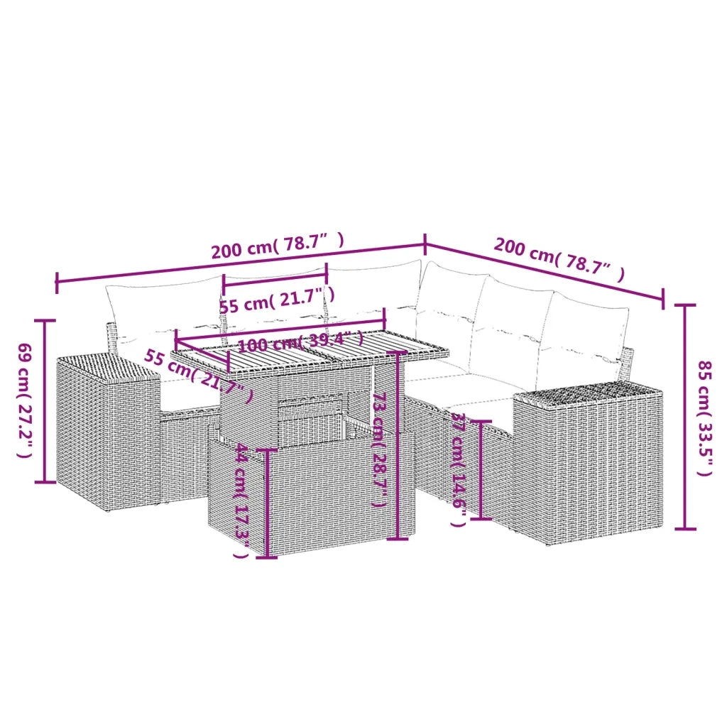 Set Divano da Giardino 6 pz con Cuscini Nero in Polyrattan 3272631
