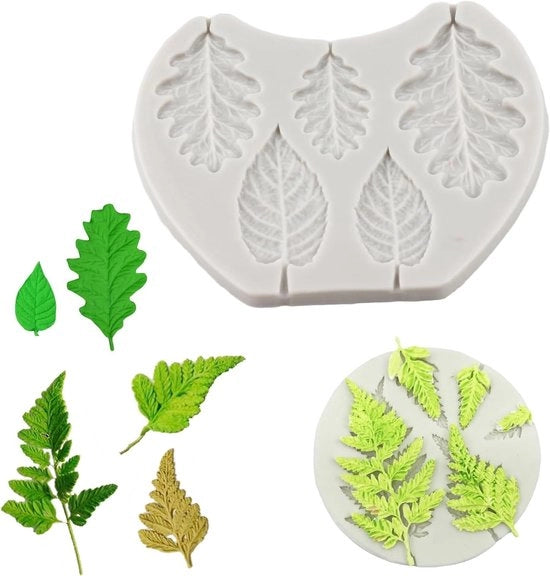 Siliconen foglie tropicali a forma - 2 pezzi - Decorazione per torte e cioccolato - Grigio