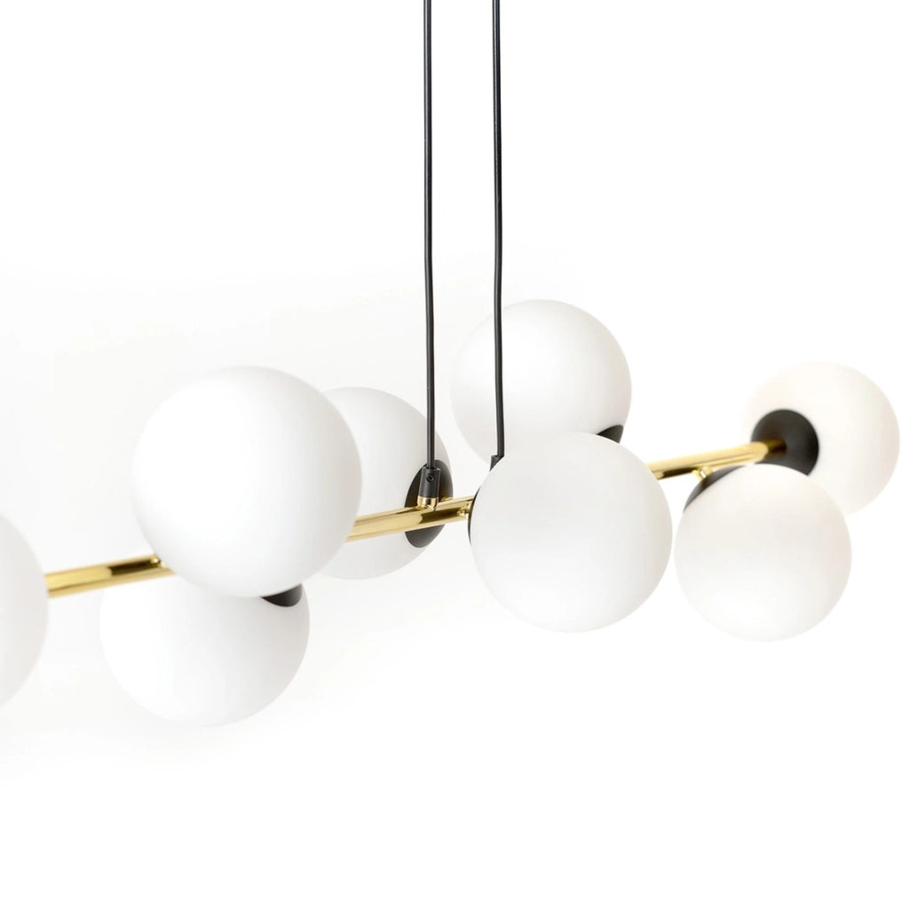 Lampada a sospensione Gravity in acciaio nero e dettagli oro
