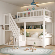 Letto singolo in legno bianco con scala contenitiva 90x200 cm