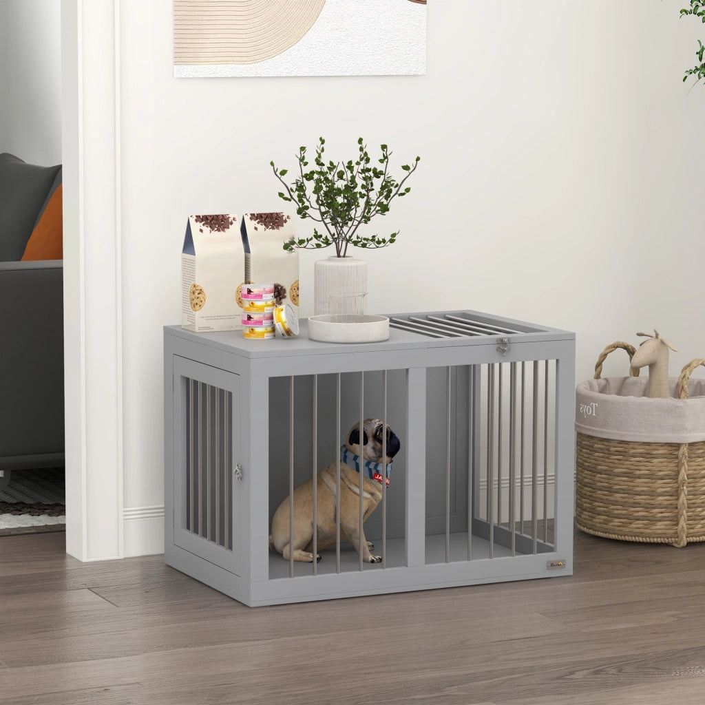 Gabbia per Cani Trasportabile ¨C Zephmum ¨C Grigio, Acciaio, 80x50x56.5 cm