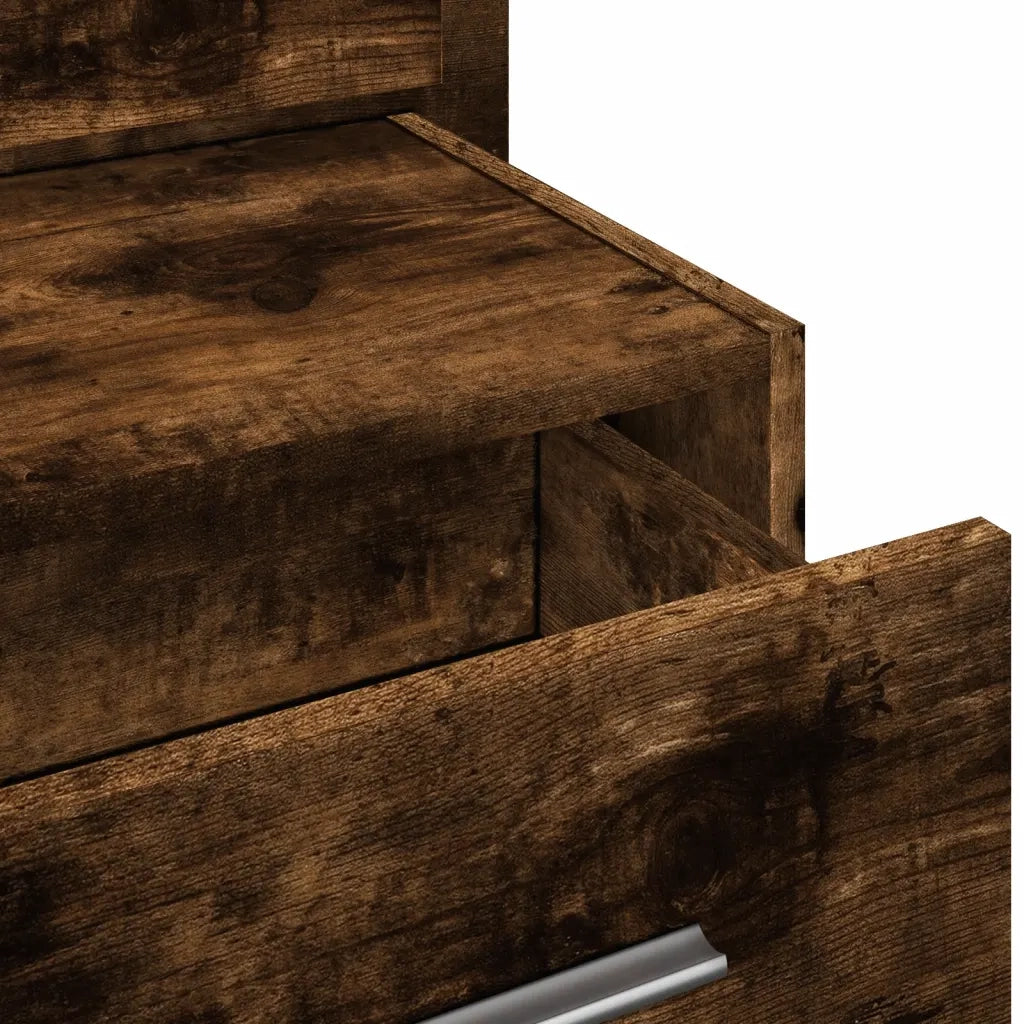 Comodino | Armadio da Notte | Mobiletto da notte a Parete con luci LED Rovere Fumo