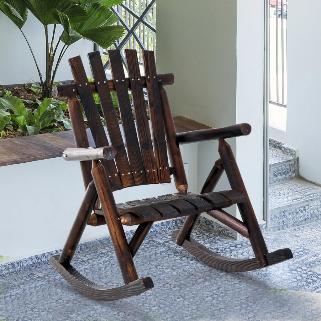 Sedia a dondolo con bracciolo in legno massiccio carbonizzato impermeabile 97 x 69 x 93 cm ideale per giardino e terrazza