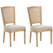 Set di 2 sedie da pranzo con struttura in legno e rivestimento in tessuto marrone chiaro e beige, in stile country francese vintage con intreccio viennese
