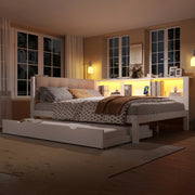 Letto Singolo con Rete Estraibile, LED e Ripiano ¨C MINIMAL ¨C Pino Bianco 140x200