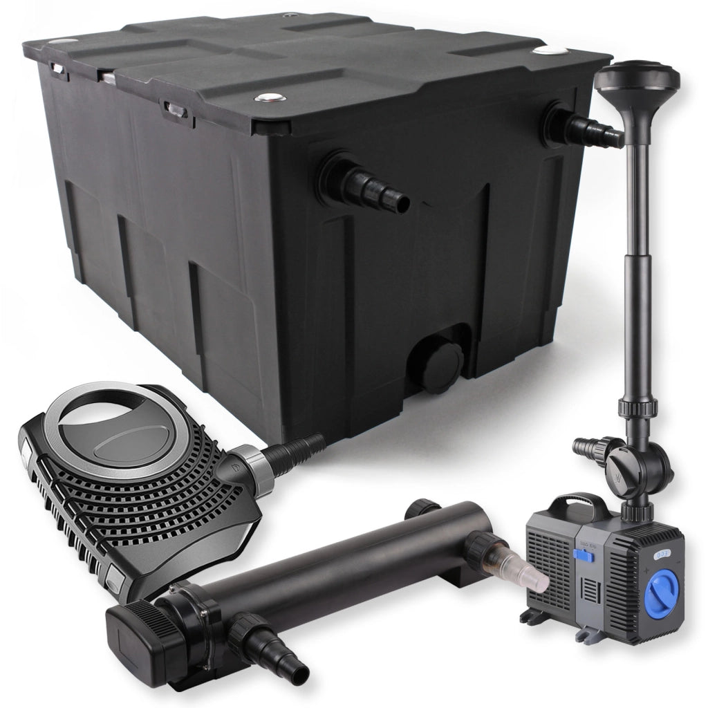Set Filtro a 1 camera laghetto 60000l con Chiarificatore UVC 24W Pompa NEO8000 70W Fontana
