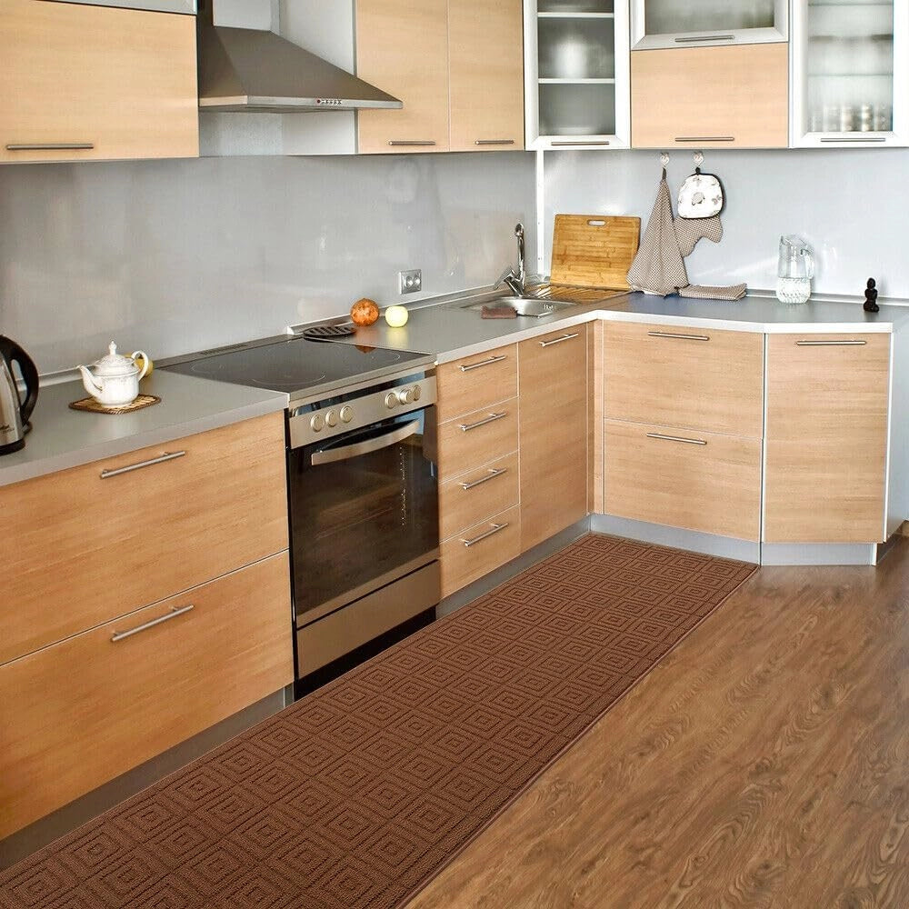 Tappeto Cucina 3D Antiscivolo Tinta Unita Assorbente Marrone 57x190 cm