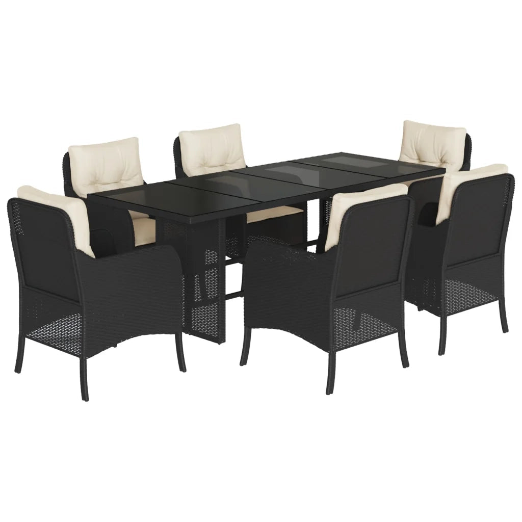 Set da Pranzo da Giardino 7 pz Nero con Cuscini in Polyrattan 3211878